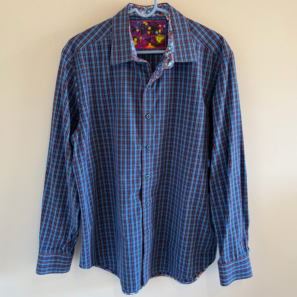 Robert Graham Blue Plaid Flip Cuff Button Down Shirt.